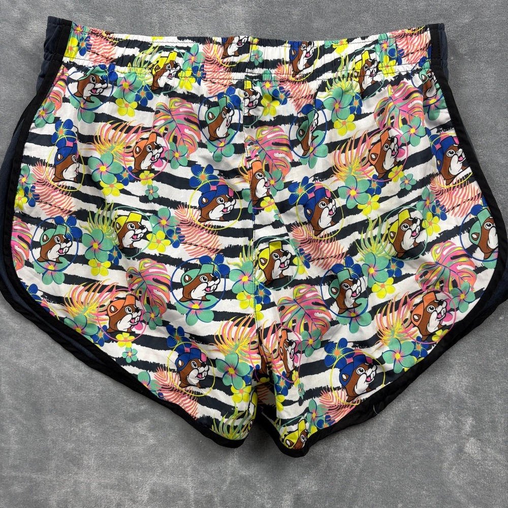 Buc-ee's Beaver Mascot Womens L Dolphin Running Shorts Tropical Lined Novelty - Picture 3 of 12